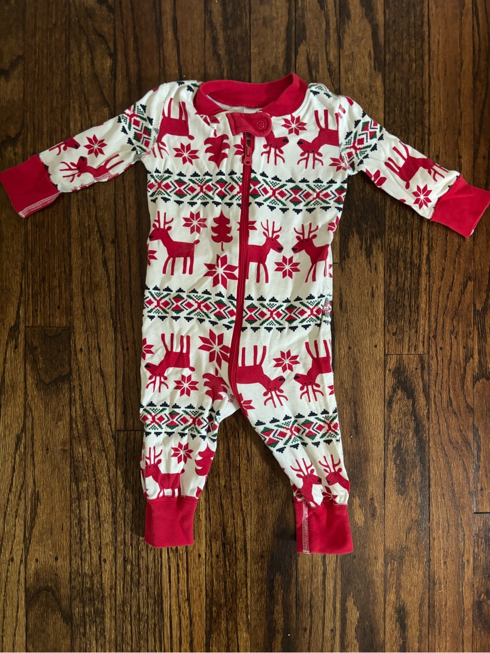 Hanna Andersson Fair Isle Red and White Reindeer Print One-Piece